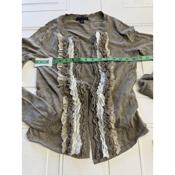 Banana Republic Cardigan Sweater Womens Petite Medium Brown Woven Ruffle Placket - Picture 5 of 6